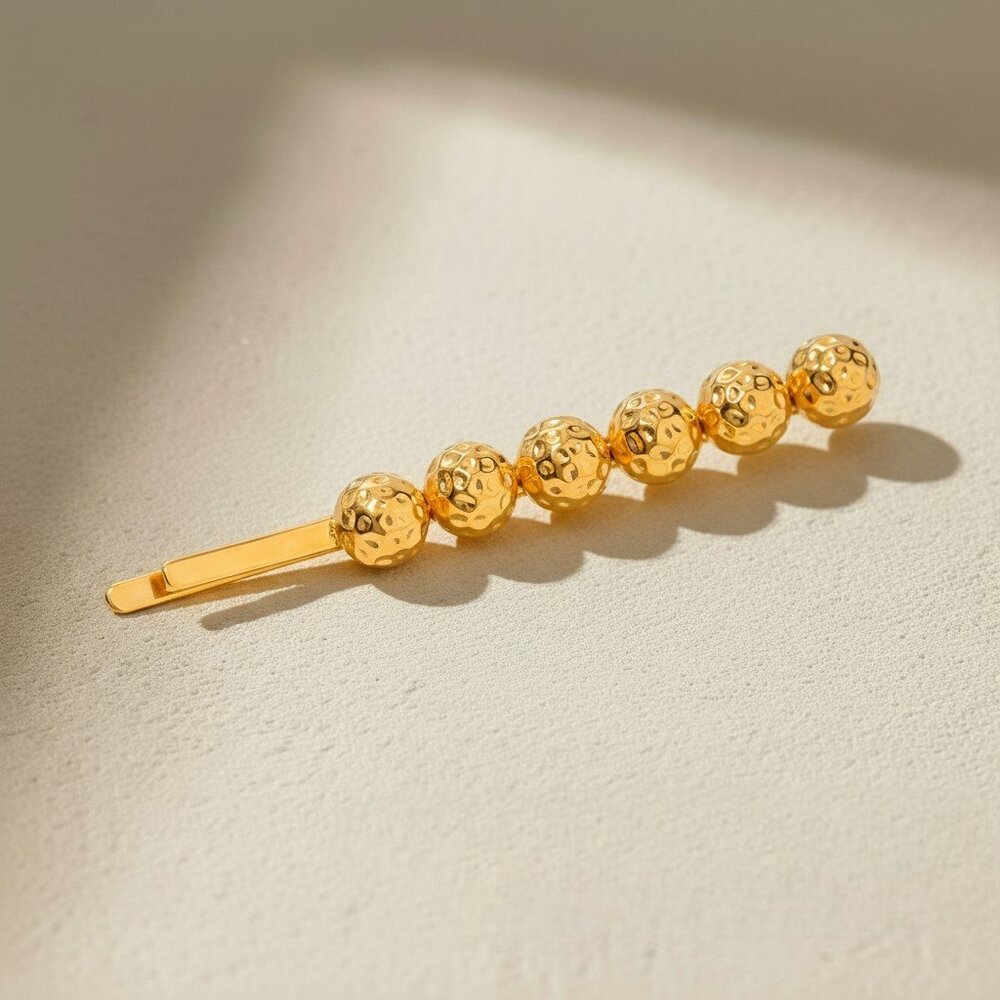 18K Gold-Plated Stainless Steel Beaded Barrette Minimalist Gold Ball Hair Clip